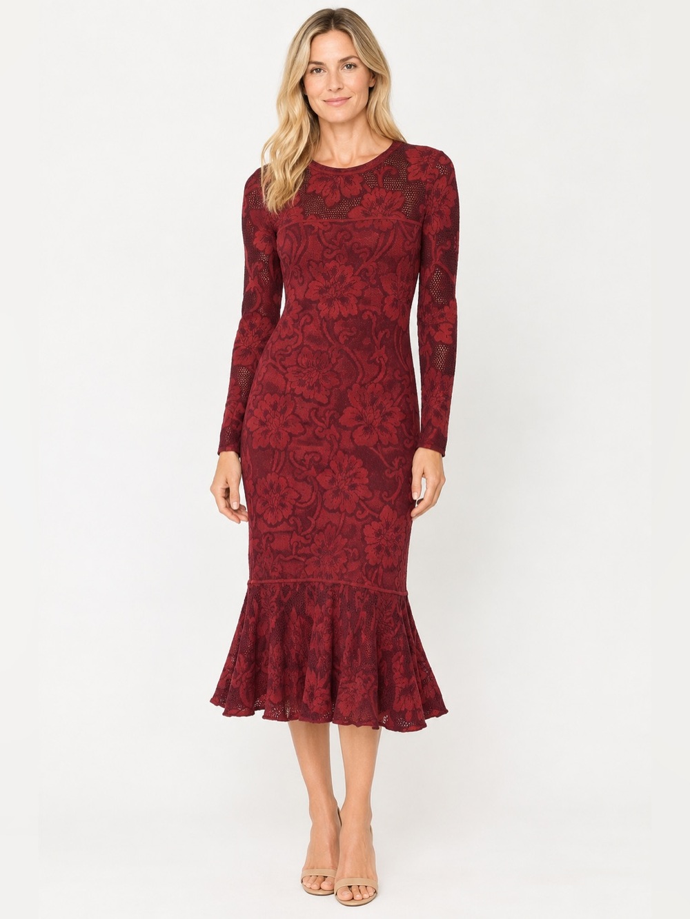 Peruvian Connection knit floral midi dress , sz : XS
